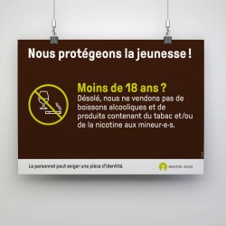 Panneau – pour la protection de la jeunesse : alcool et tabac (avec la limite d’âges de 18 ans)